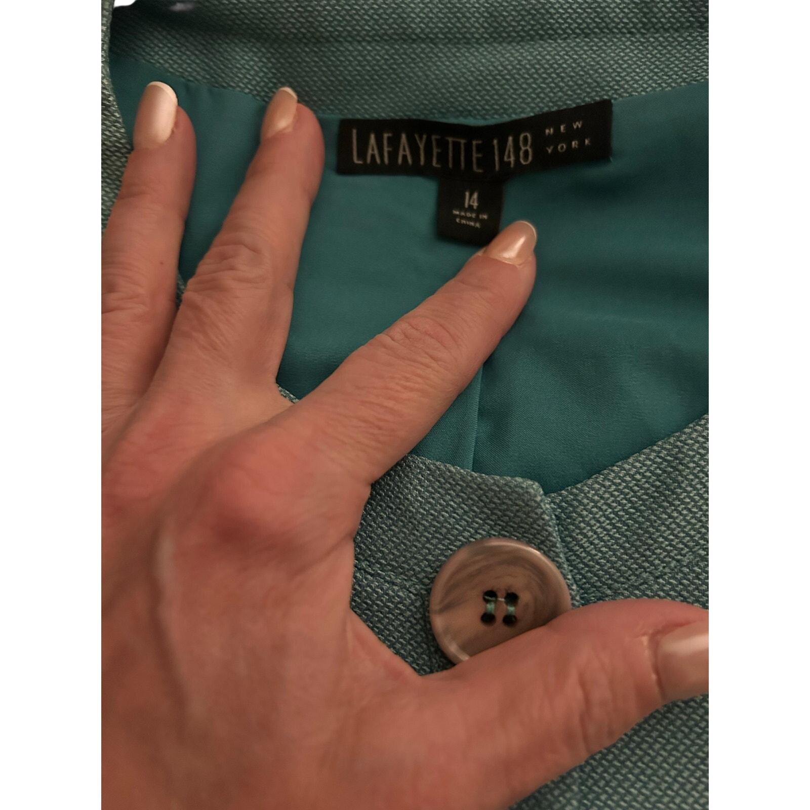 Lafayette 148 New York Teal Virgin Wool Blend Blazer Jacket Size 14